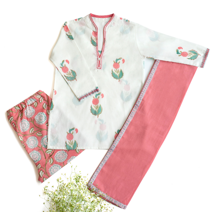 Coral Pink Kurta and Trouser 3 Piece (0-7 years)